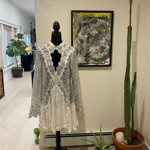 Free people White and Black Lace Layered Short Dress/tunic shirt
